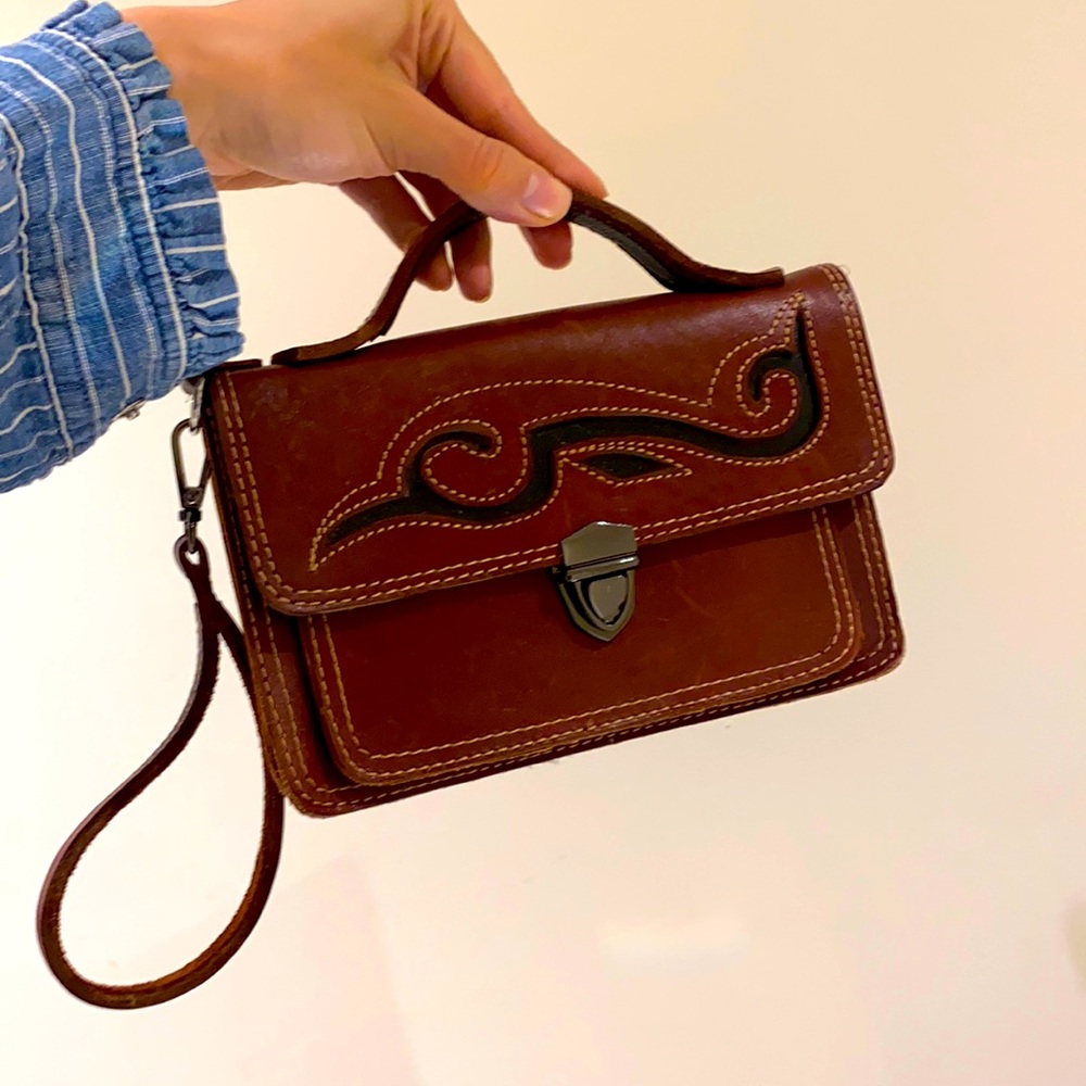 Leather mini handbag/wristlet